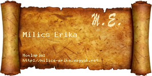 Milics Erika névjegykártya